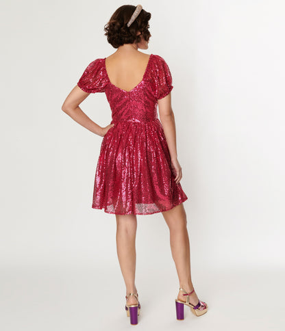 Unique Vintage Hot Pink Sequin Sweetheart Fit & Flare Dress - Unique Vintage - Womens, DRESSES, PROM AND SPECIAL OCCASION