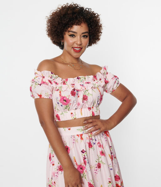 Hot pink floral ruffle skirt shop