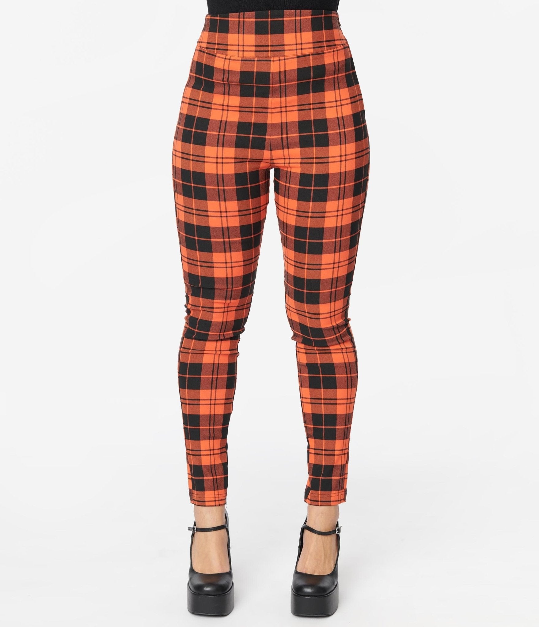 Unique Vintage Orange Plaid Rizzo Cigarette Pants - Unique Vintage - Womens, HALLOWEEN, BOTTOMS
