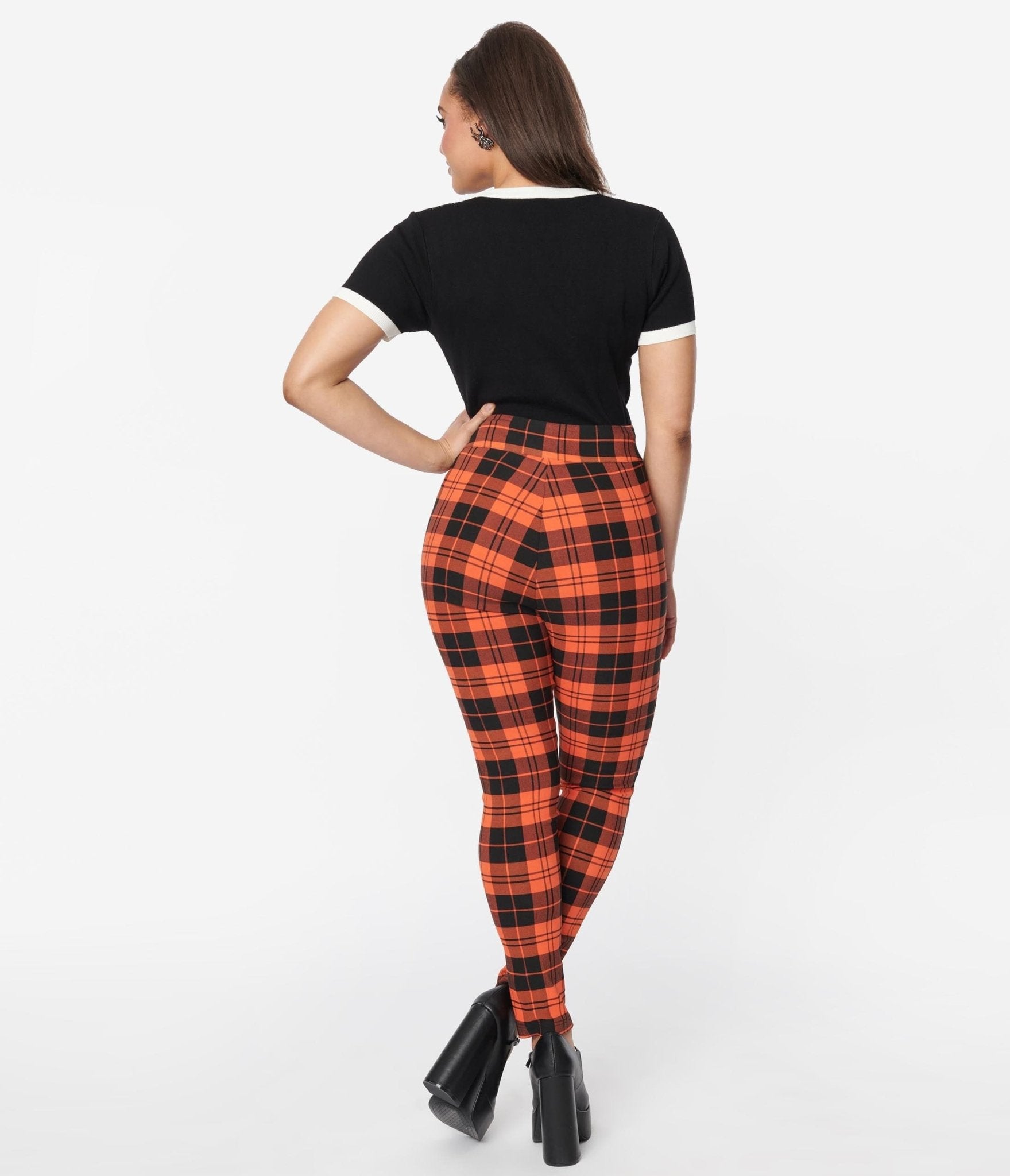 Unique Vintage Orange Plaid Rizzo Cigarette Pants - Unique Vintage - Womens, HALLOWEEN, BOTTOMS