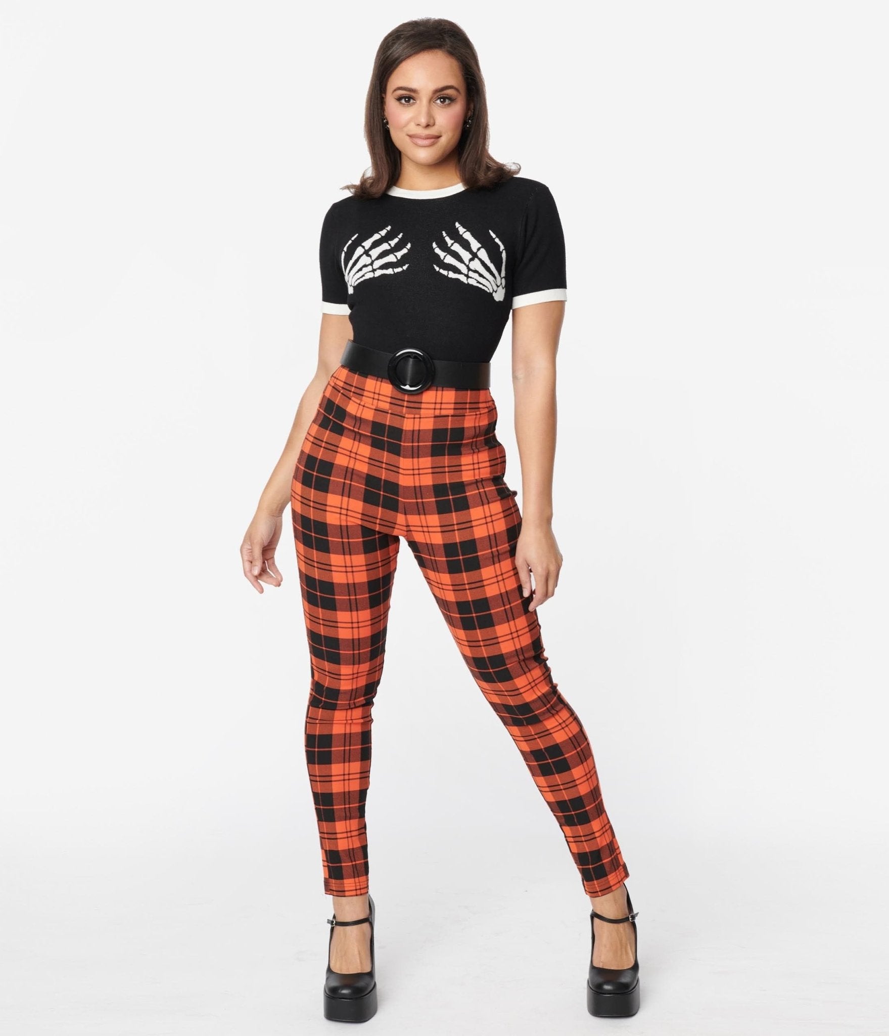 Unique Vintage Orange Plaid Rizzo Cigarette Pants - Unique Vintage - Womens, HALLOWEEN, BOTTOMS