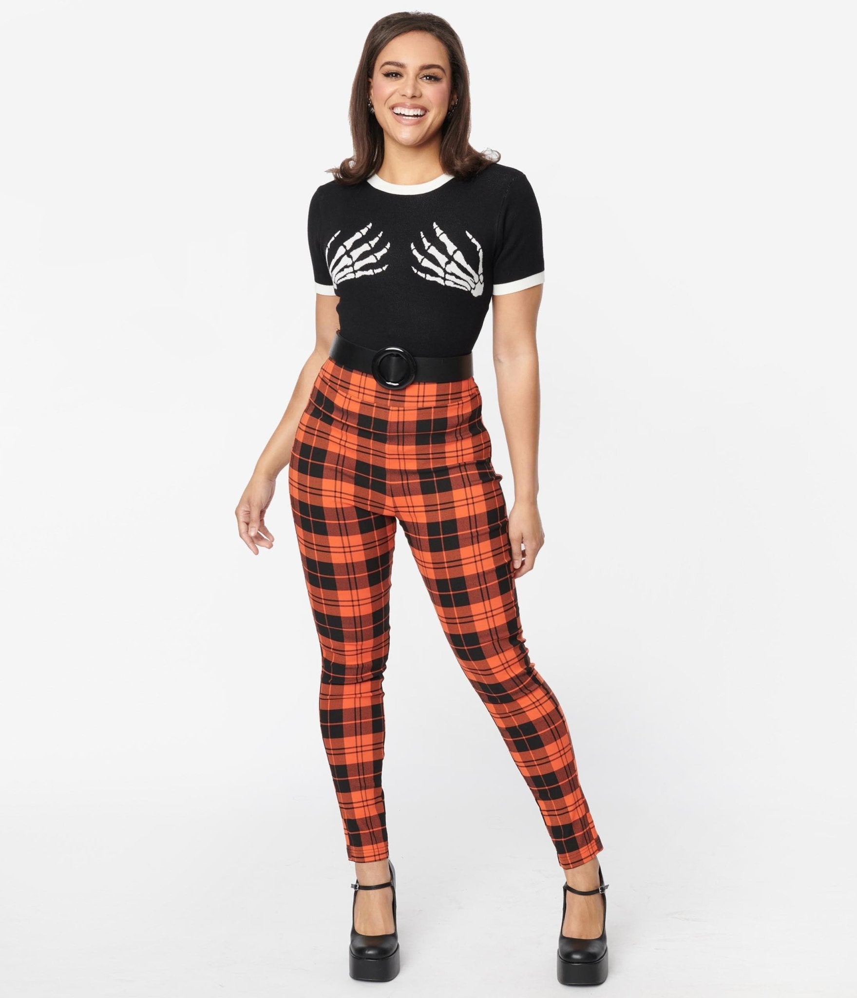 Unique Vintage Orange Plaid Rizzo Cigarette Pants - Unique Vintage - Womens, HALLOWEEN, BOTTOMS