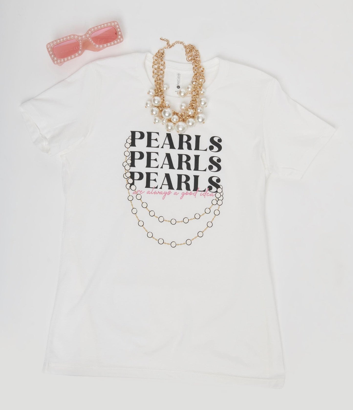 Unique Vintage Pearls White Fitted Womens Graphic Tee - Unique Vintage - Womens, GRAPHIC TEES, TEES