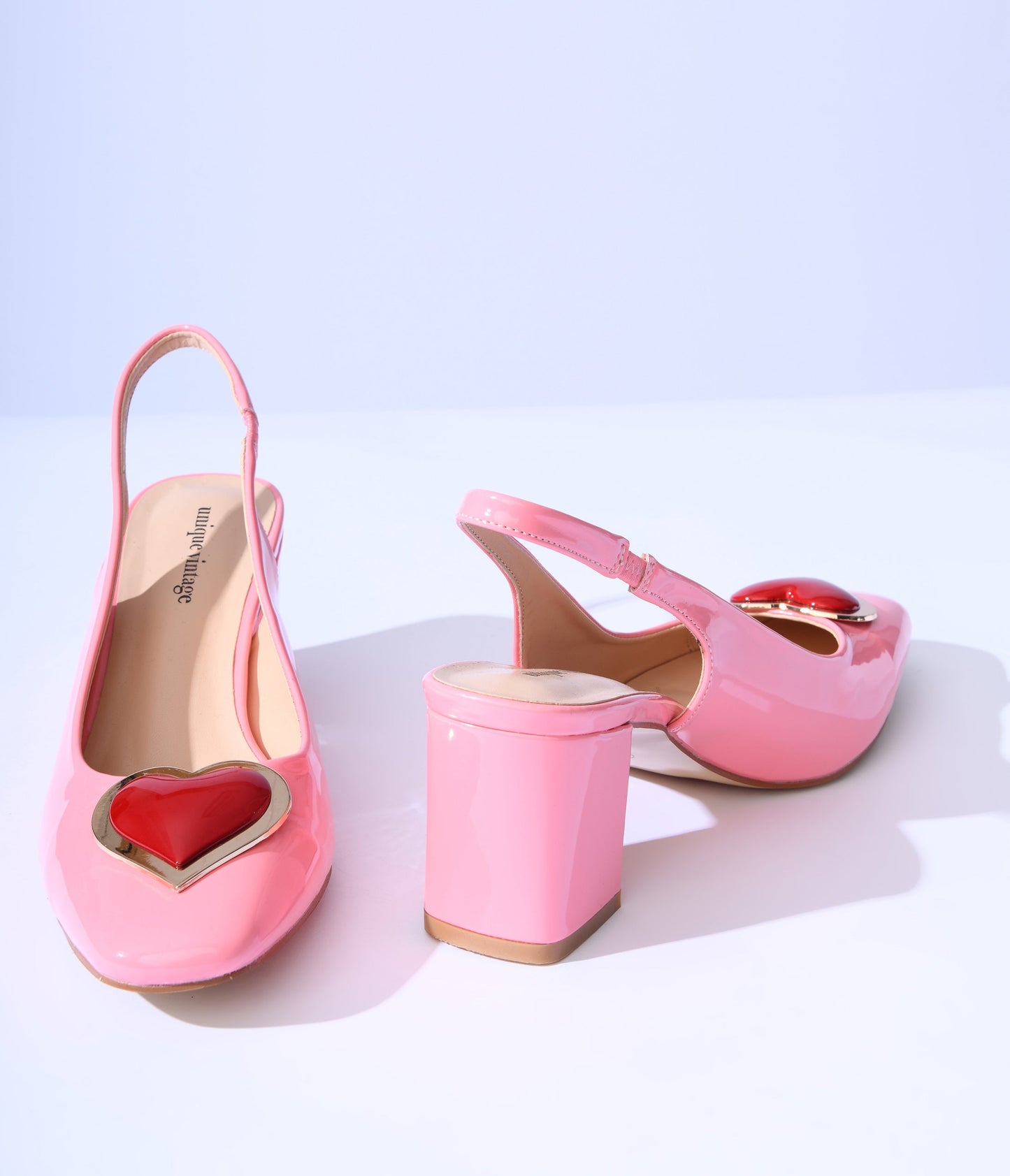 Unique Vintage Pink Heart Leatherette Slingback Heels - Unique Vintage - Womens, SHOES, HEELS