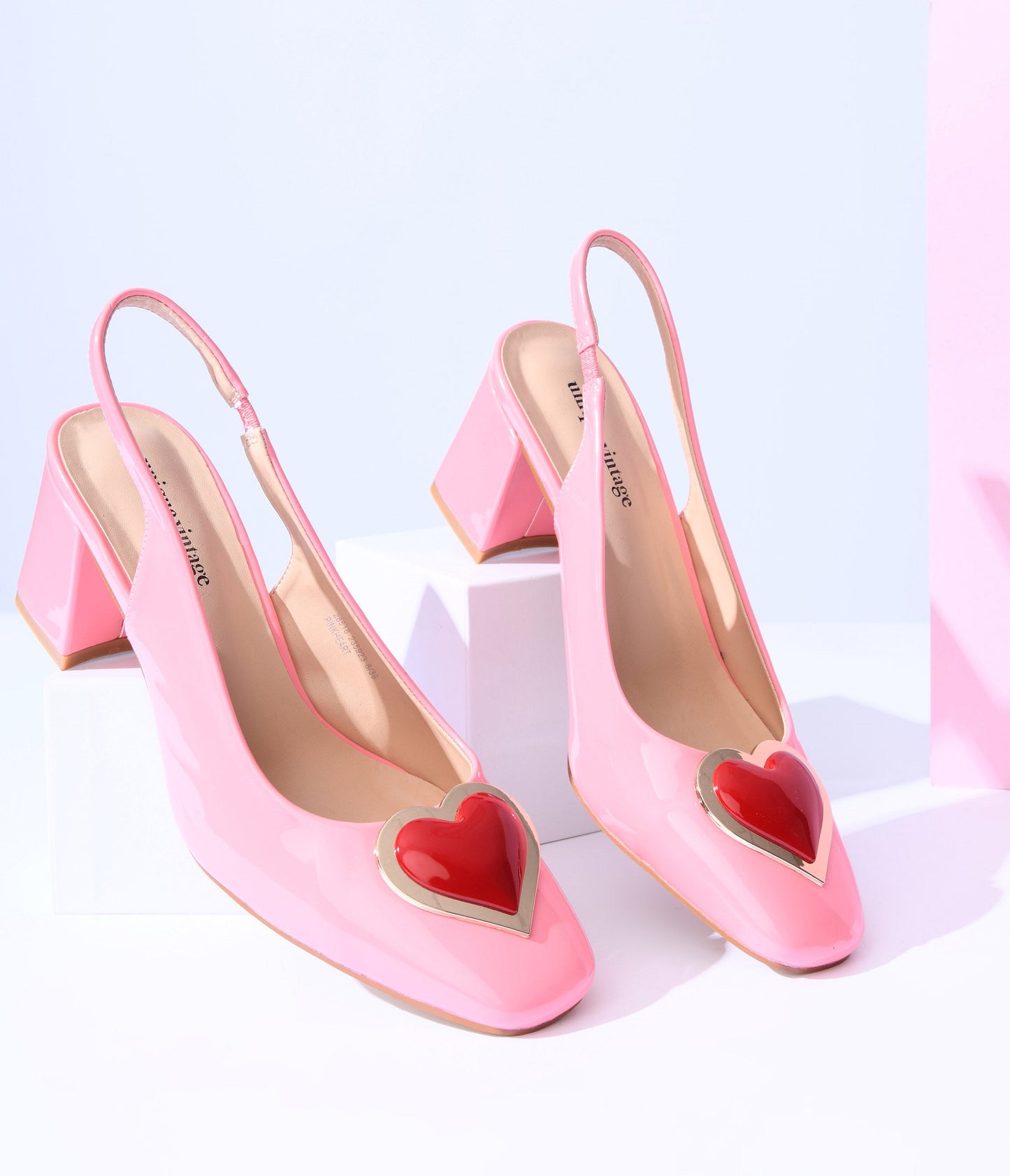 Unique Vintage Pink Heart Leatherette Slingback Heels - Unique Vintage - Womens, SHOES, HEELS