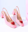 Unique Vintage Pink Heart Leatherette Slingback Heels