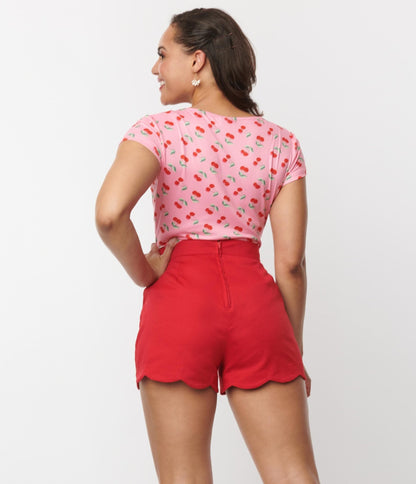 Unique Vintage Pink & Red Cherry Sweetheart Rosemary Top - Unique Vintage - Womens, TOPS, KNIT TOPS