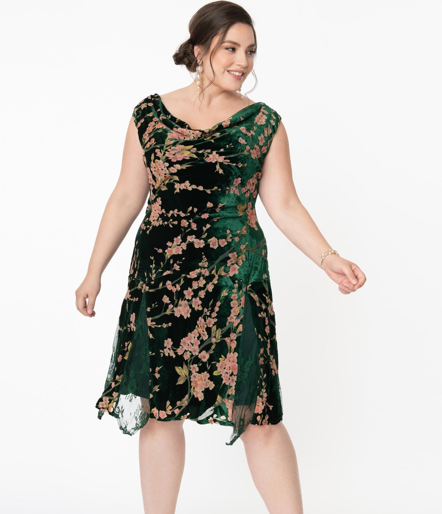 Unique Vintage Plus Size 1920s Emerald Velvet Floral Burnout Hemingway Flapper Dress - Unique Vintage - Womens, FLAPPER, SLEEVELESS NON BEADED