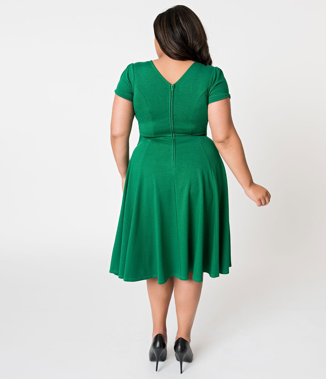 Unique Vintage Plus Size 1940s Style Green Knit Short Sleeve Natalie Swing Dress - Unique Vintage - Womens, DRESSES, SWING