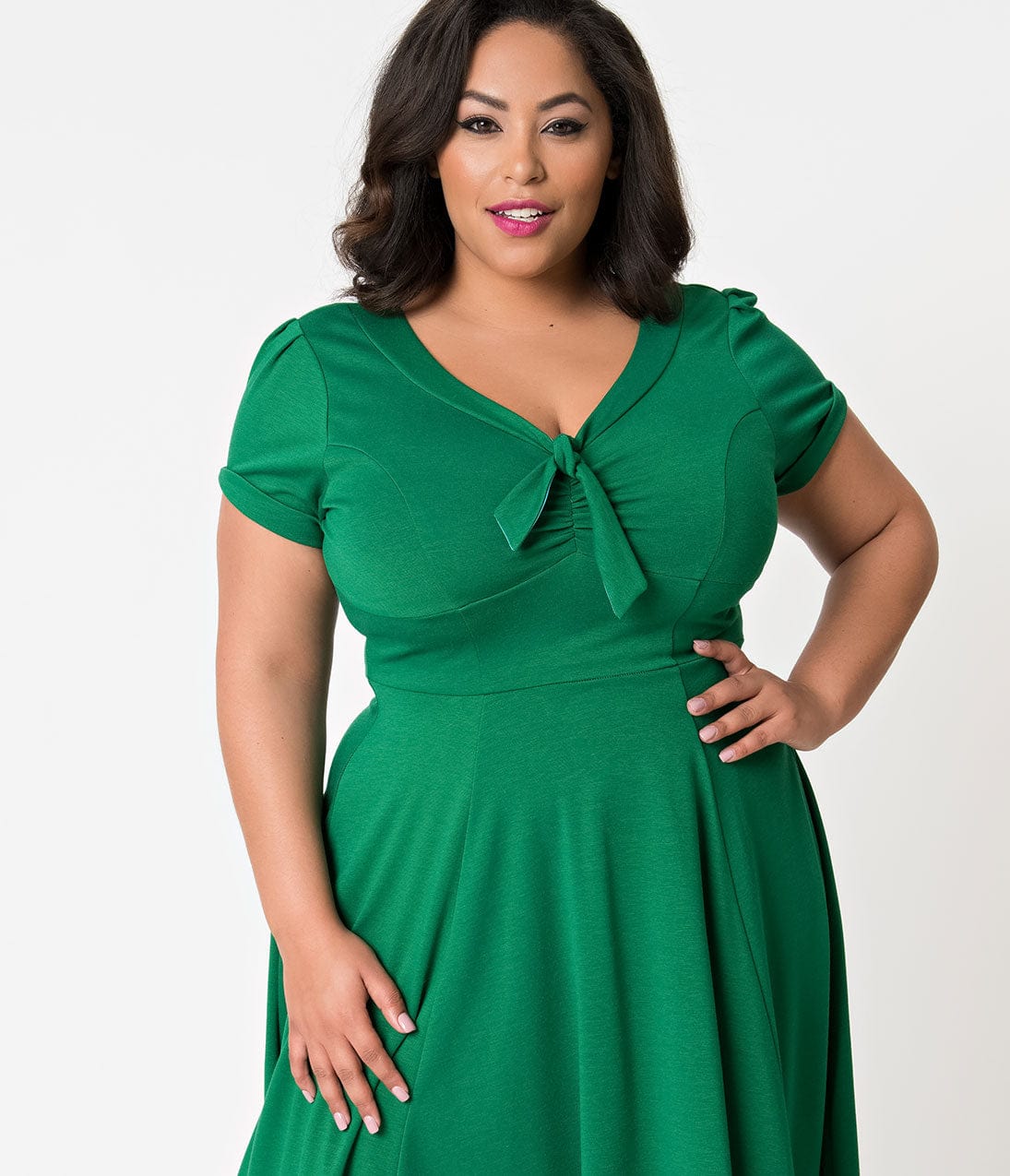 Unique Vintage Plus Size 1940s Style Green Knit Short Sleeve Natalie Swing Dress - Unique Vintage - Womens, DRESSES, SWING