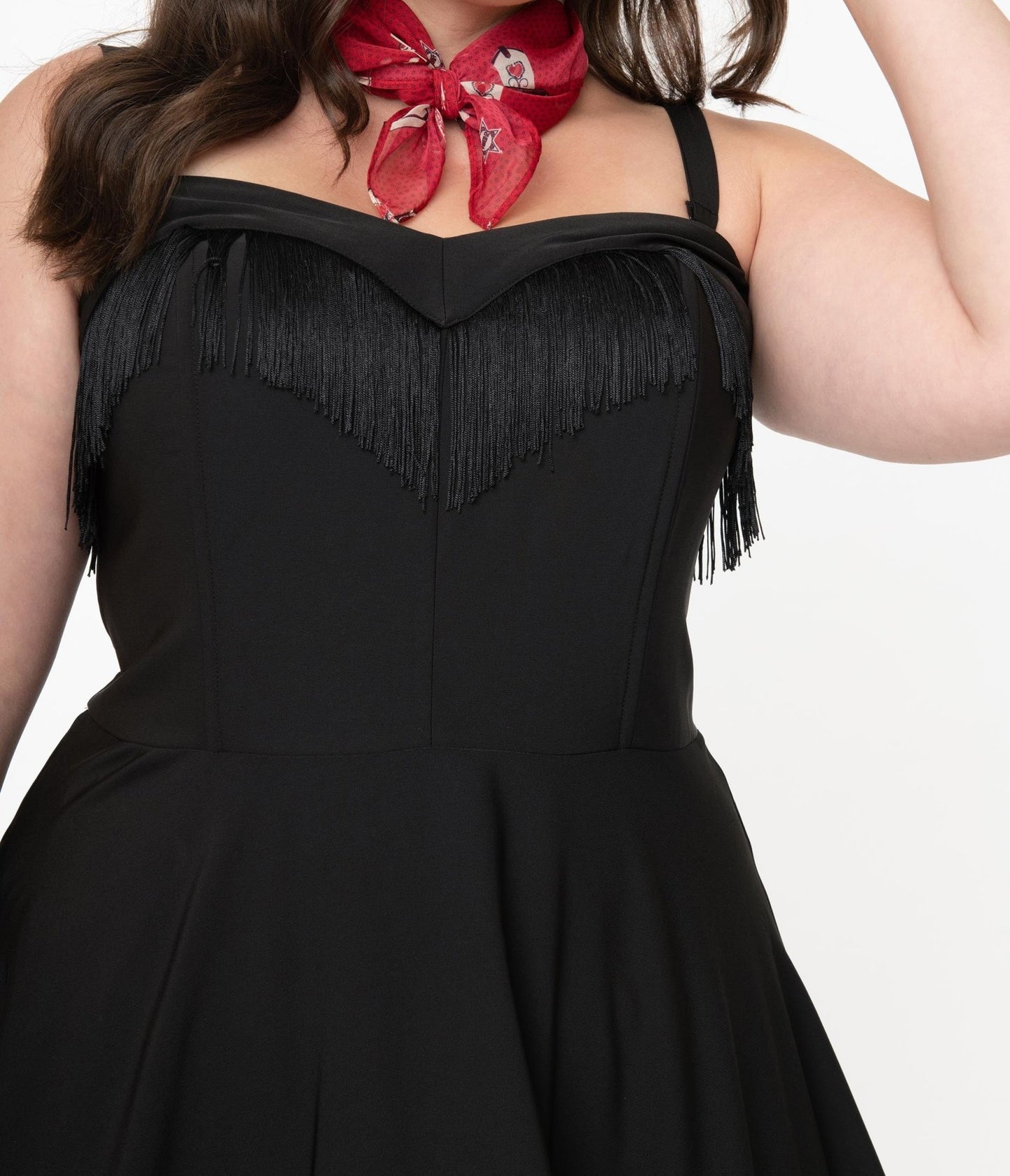 Unique Vintage Plus Size 1950s Black Fringe Girlie Swing Dress - Unique Vintage - Womens, DRESSES, SWING