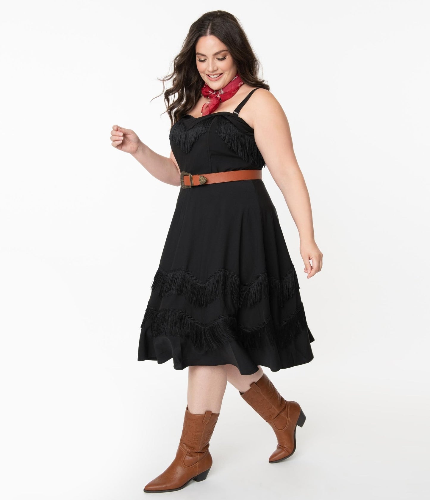 Unique Vintage Plus Size 1950s Black Fringe Girlie Swing Dress - Unique Vintage - Womens, DRESSES, SWING