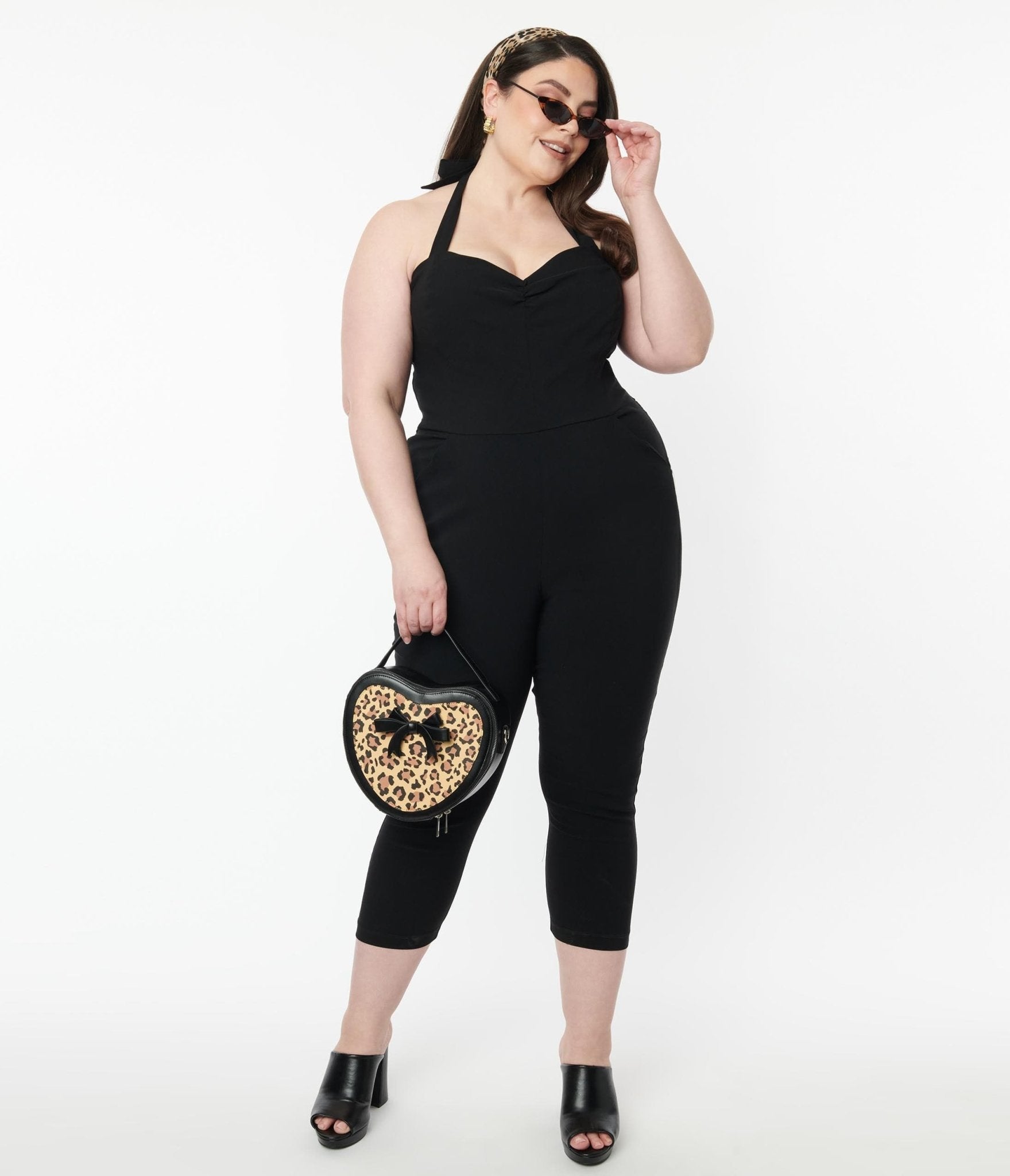 Unique Vintage Plus Size 1950s Black Halter Marcel Jumpsuit - Unique Vintage - Womens, BOTTOMS, ROMPERS AND JUMPSUITS