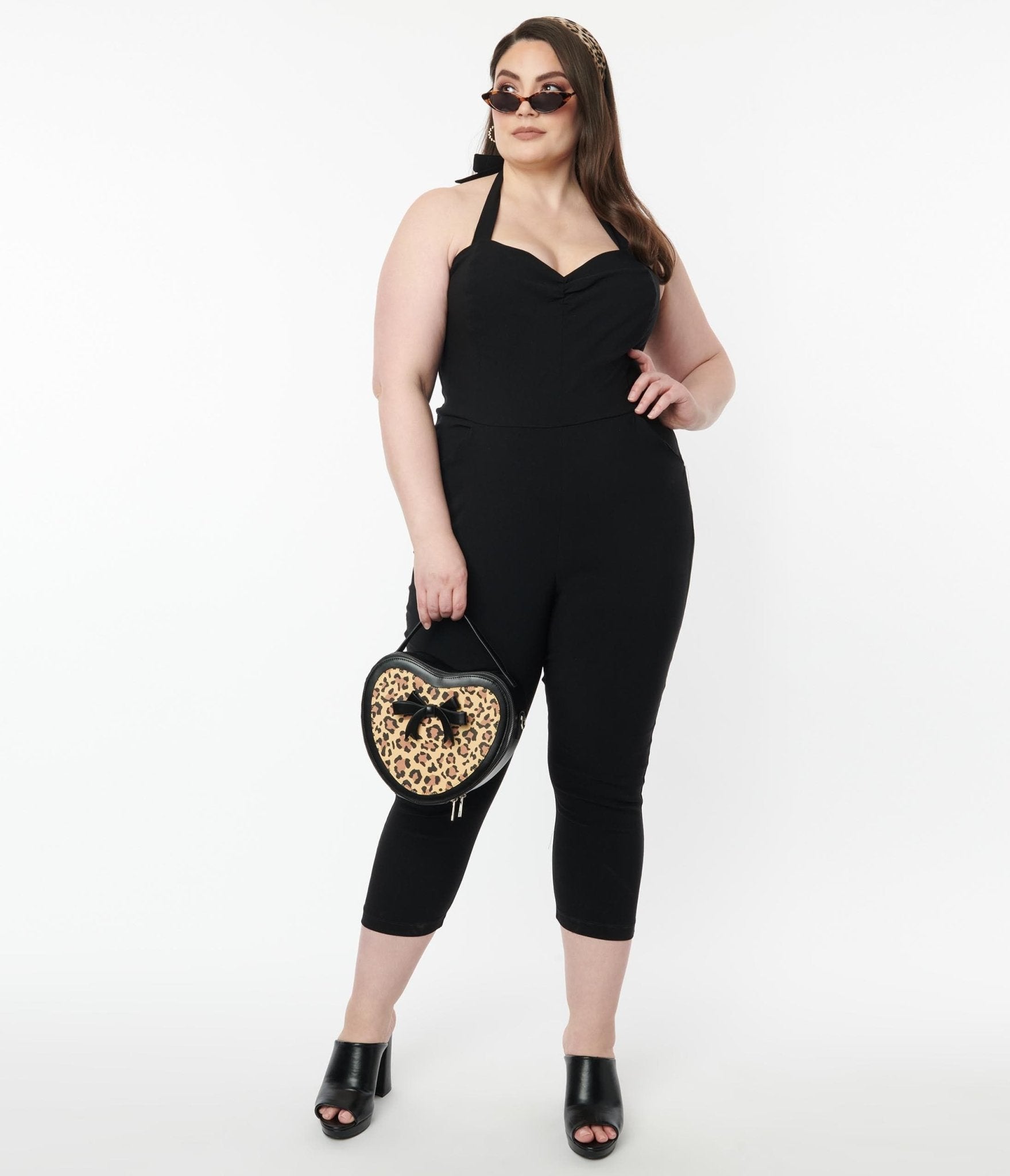 Unique Vintage Plus Size 1950s Black Halter Marcel Jumpsuit - Unique Vintage - Womens, BOTTOMS, ROMPERS AND JUMPSUITS