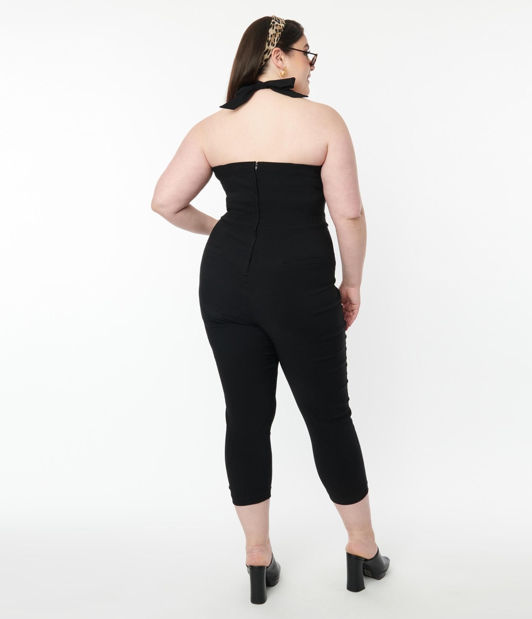 Unique Vintage Plus Size 1950s Black Halter Marcel Jumpsuit - Unique Vintage - Womens, BOTTOMS, ROMPERS AND JUMPSUITS