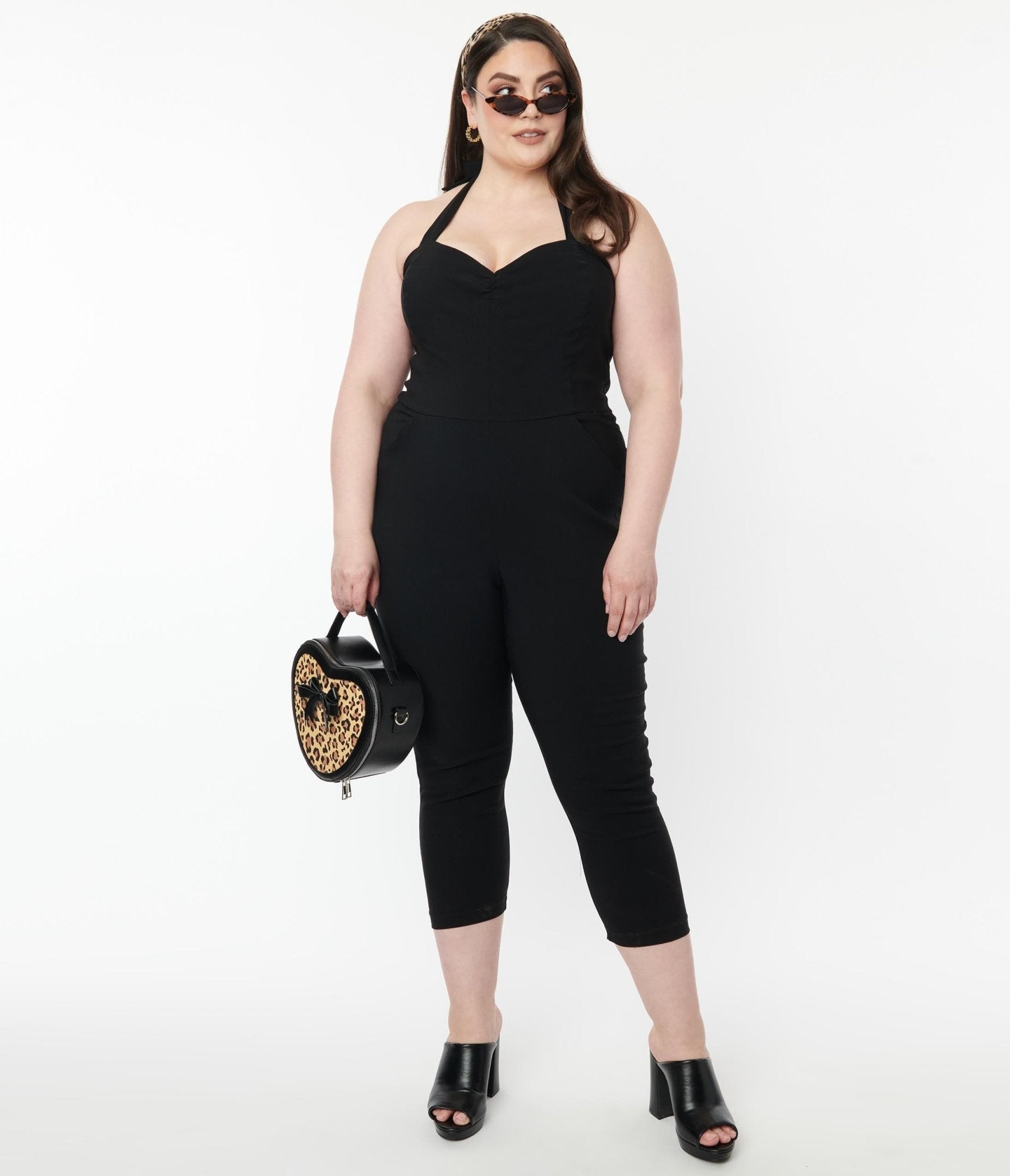 Unique Vintage Plus Size 1950s Black Halter Marcel Jumpsuit - Unique Vintage - Womens, BOTTOMS, ROMPERS AND JUMPSUITS