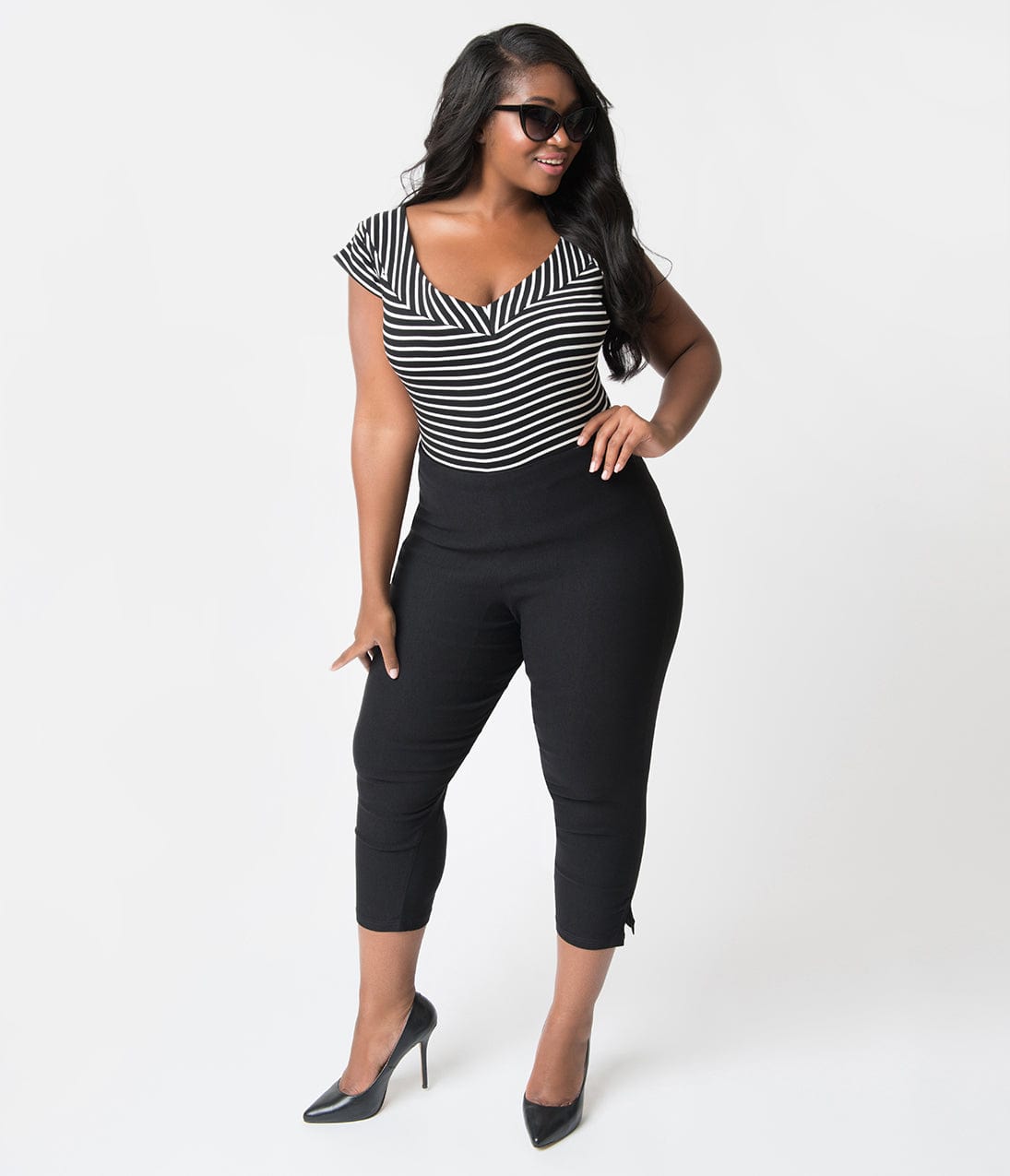 Unique Vintage Plus Size 1950s Black High Waist Rachelle Capri Pants - Unique Vintage - Womens, BOTTOMS, CAPRI