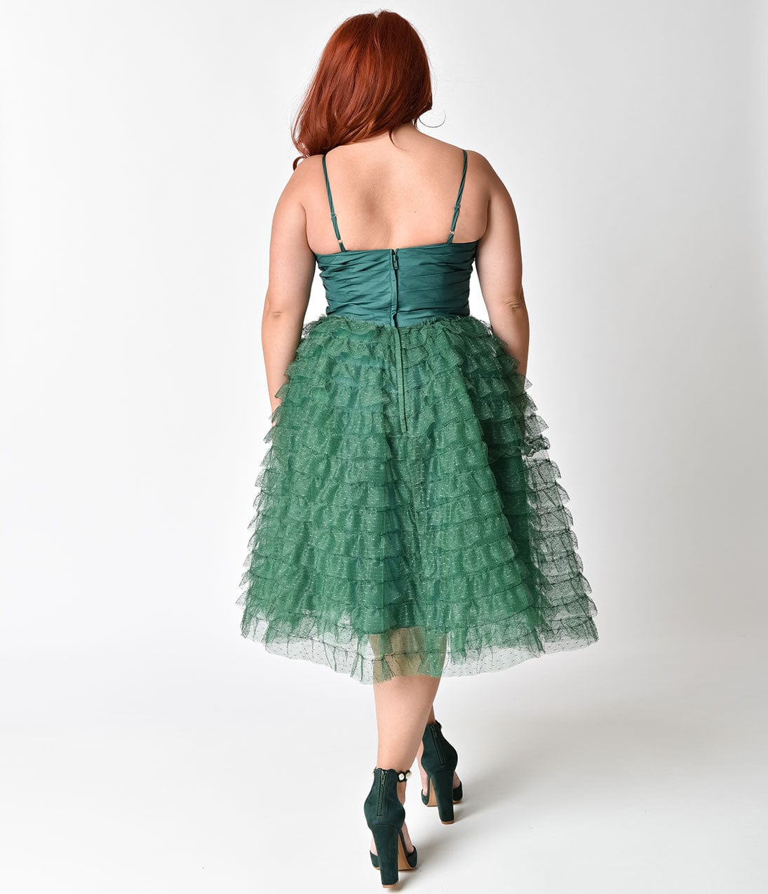 Unique Vintage Plus Size 1950s Emerald Tulle Cupcake Swing Dress- Unique Vintage - Womens, DRESSES, PROM AND SPECIAL OCCASION