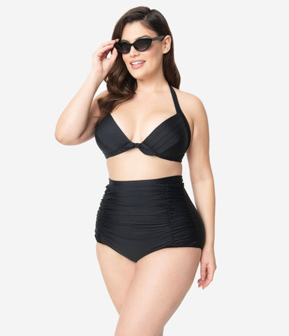Unique Vintage Plus Size All Black Monroe Bikini Top - Unique Vintage - Womens, SWIM, TOP