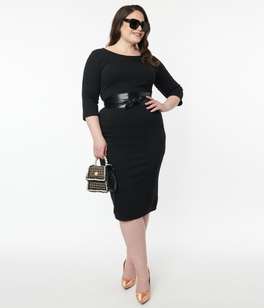 Unique Vintage Plus Size Black Sleeved Mod Wiggle Dress - Unique Vintage - Womens, DRESSES, WIGGLE