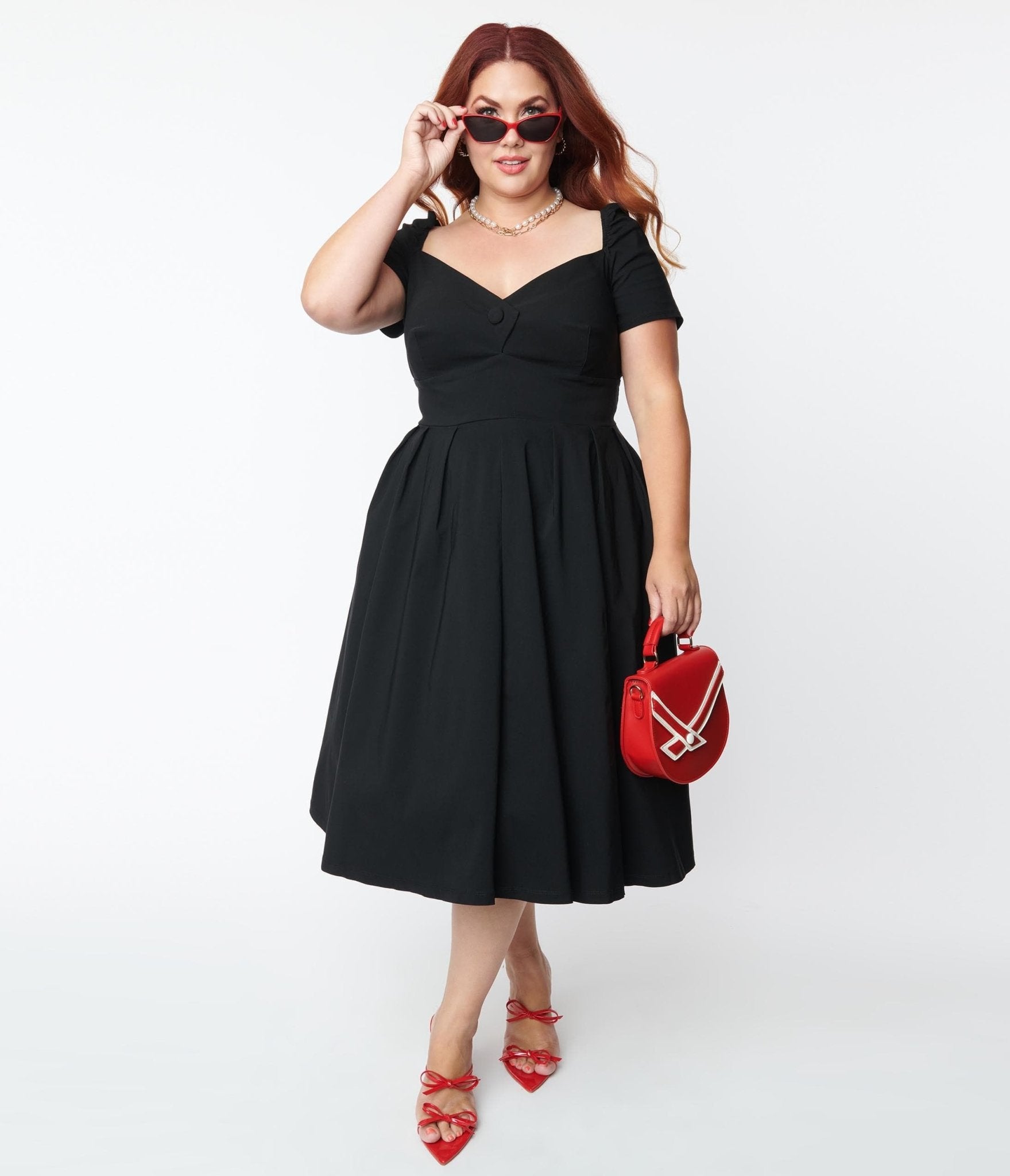 Unique Vintage Plus Size Black Sweetheart Midge Swing Dress Unique Vintage Plus Size Black Sweetheart Midge Swing Dress