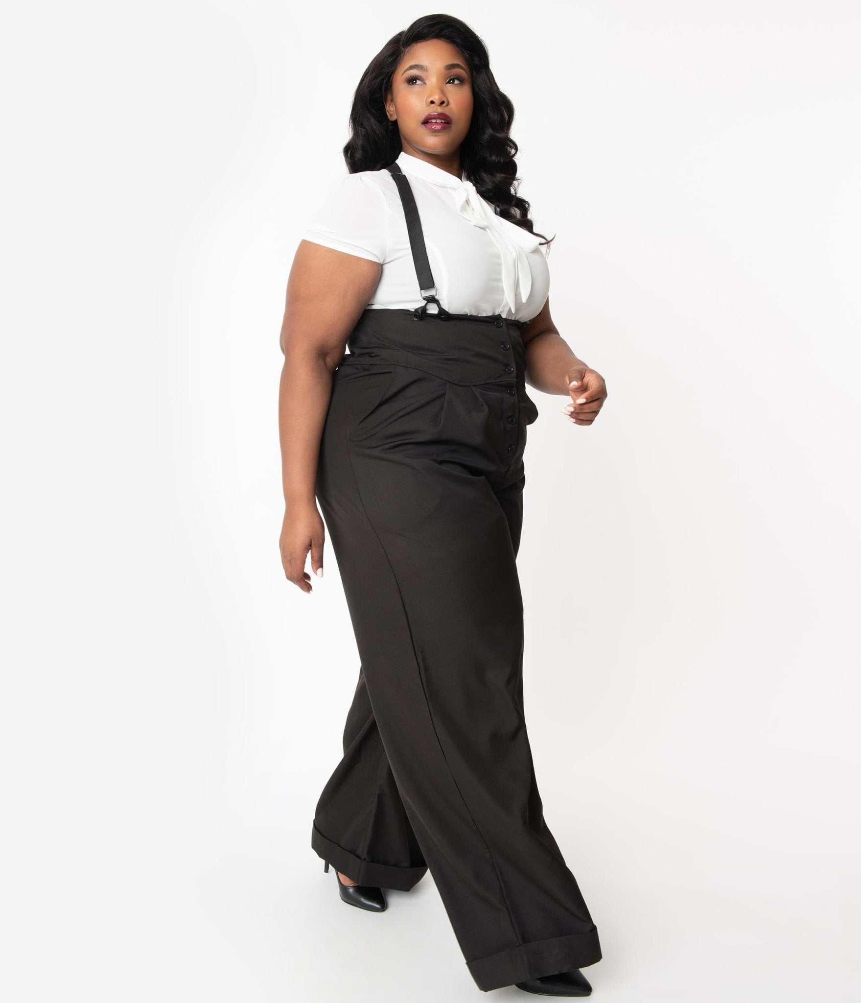 Unique Vintage Plus Size Black Thelma Suspender Pants - Unique Vintage - Womens, BOTTOMS, PANTS