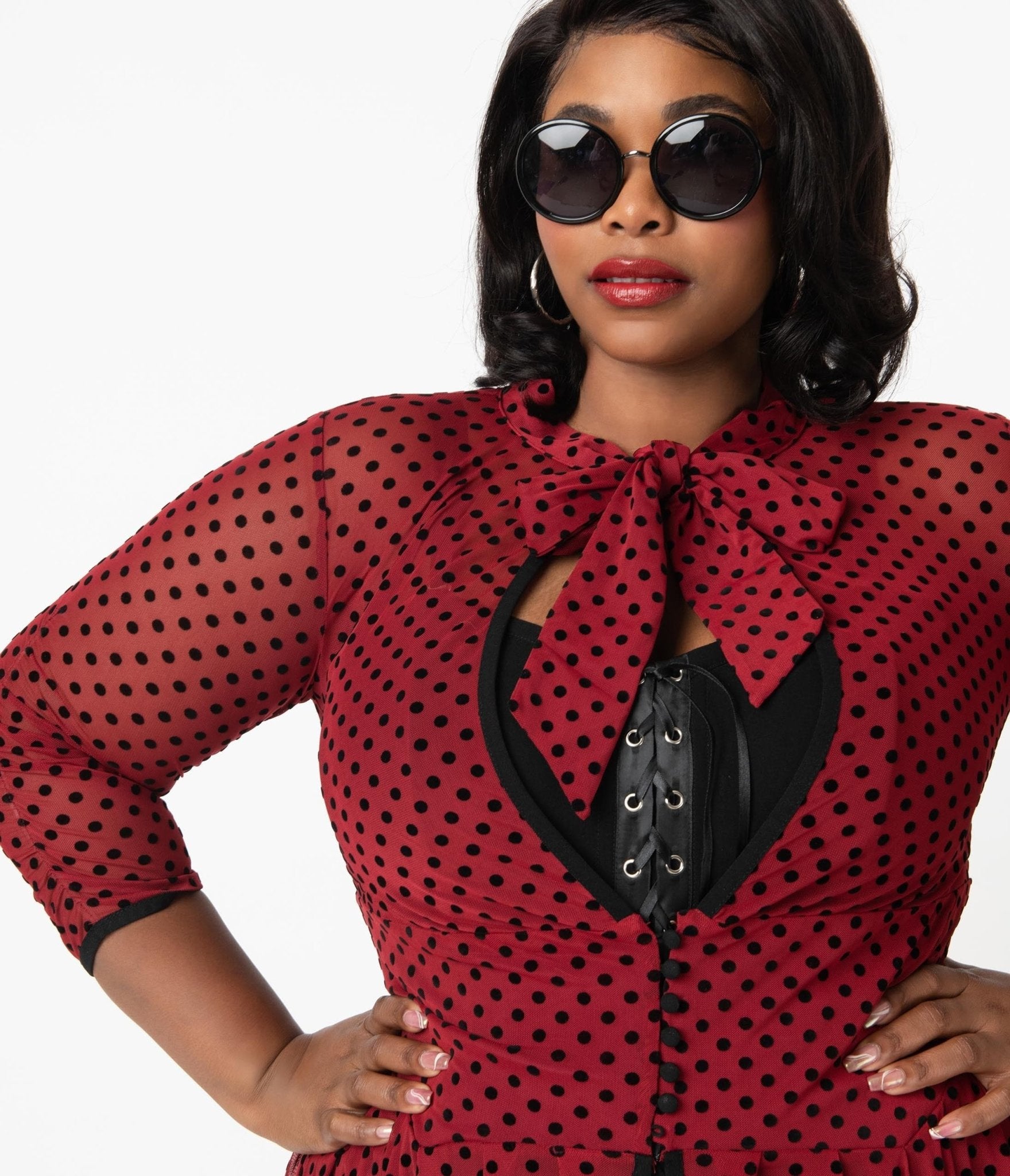 Unique Vintage Plus Size Burgundy & Black Swiss Dots Tallullah Duster - Unique Vintage - Womens, DRESSES, MAXI