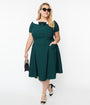 Unique Vintage Plus Size Green & Black Gingham Eloise Swing Dress