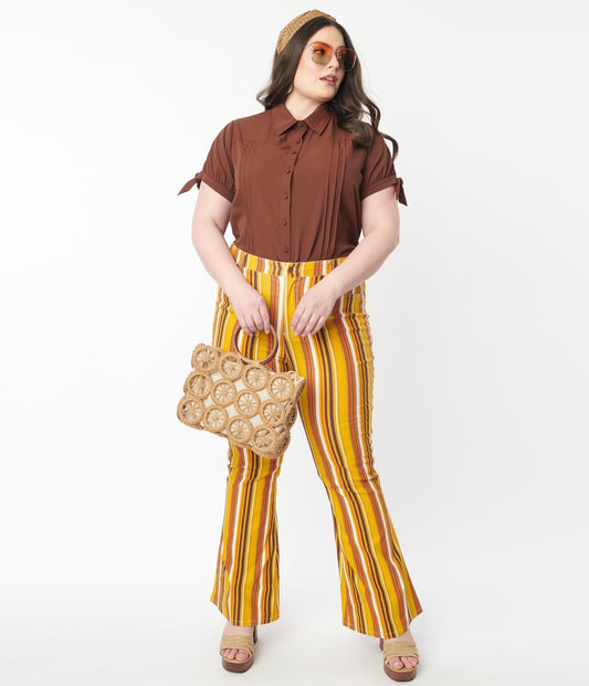 Unique Vintage Plus Size Orange & Yellow Stripe Denim Flare Jeans - Unique Vintage - Womens, BOTTOMS, PANTS