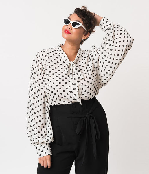 Plus size black and discount white polka dot blouse