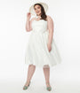 Unique Vintage Plus Size White & Iridescent Heart Bridal Swing Dress