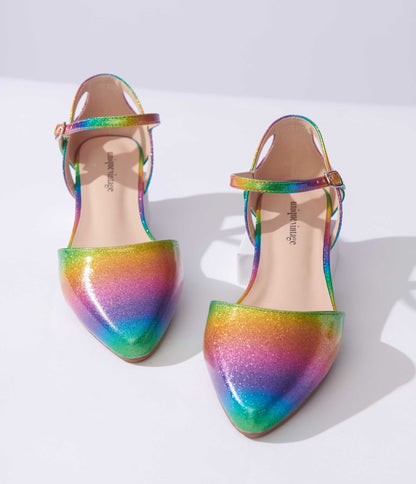 Unique Vintage Rainbow Glitter Libby Flats - Unique Vintage - Womens, SHOES, FLATS