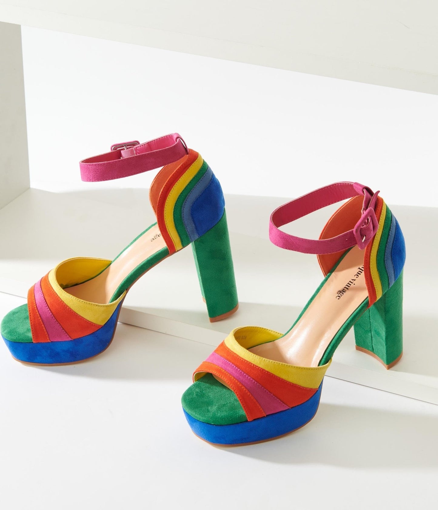 Unique Vintage Rainbow Suede Peep Toe Pumps - Unique Vintage - Womens, SHOES, HEELS