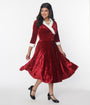 Unique Vintage Red Crushed Velvet & Ivory Fur Delores Swing Dress