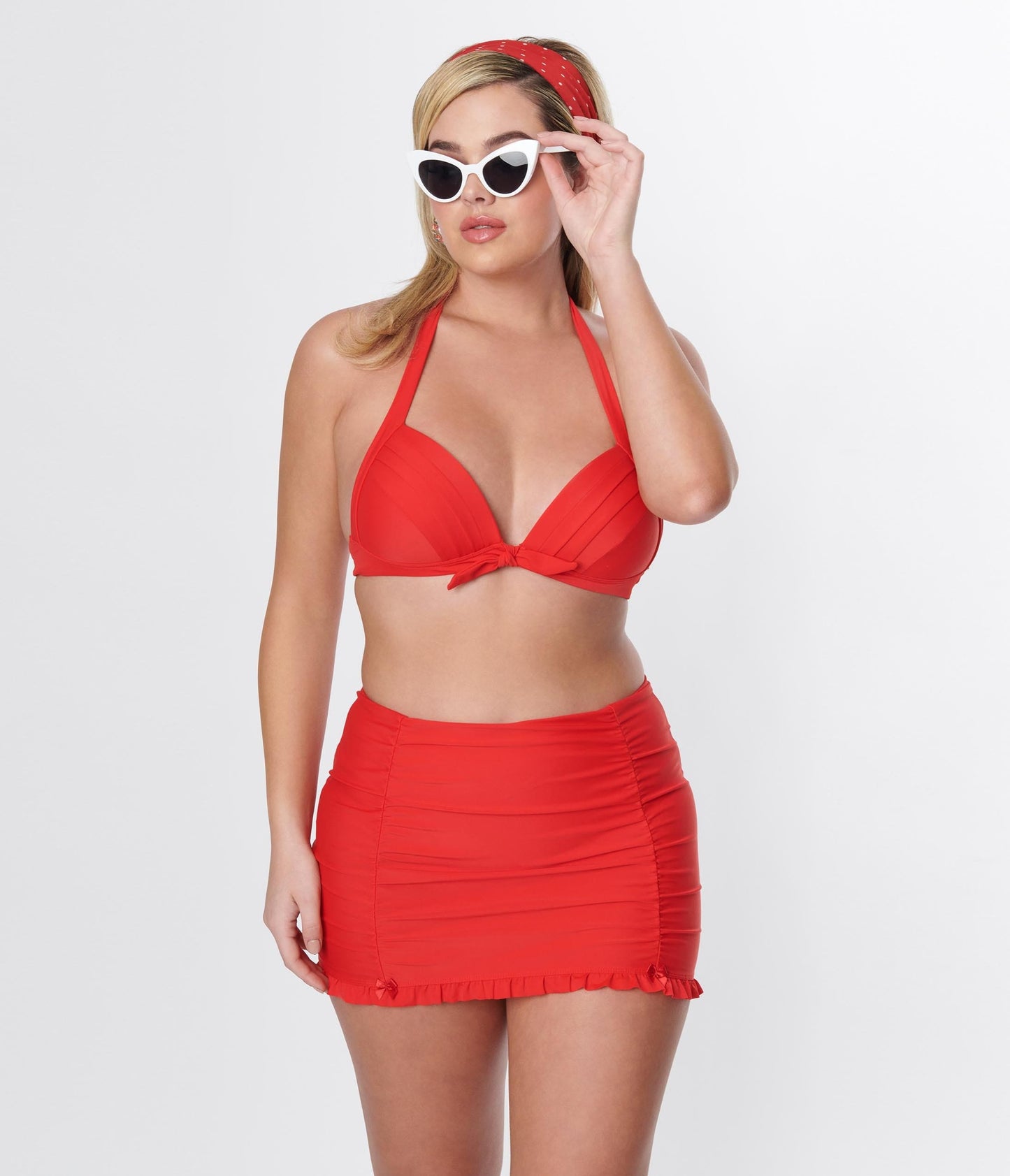 Unique Vintage Red Drawstring Ruffle Skirt - Unique Vintage - Womens, SWIM, BOTTOM