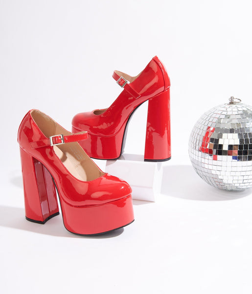 Red leather platform heels cheap