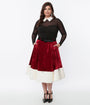 Unique Vintage Red Velvet & White Faux Fur Jingle Bell Swing Skirt