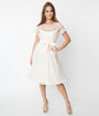 Unique Vintage White Burnout Rose Flare Dress