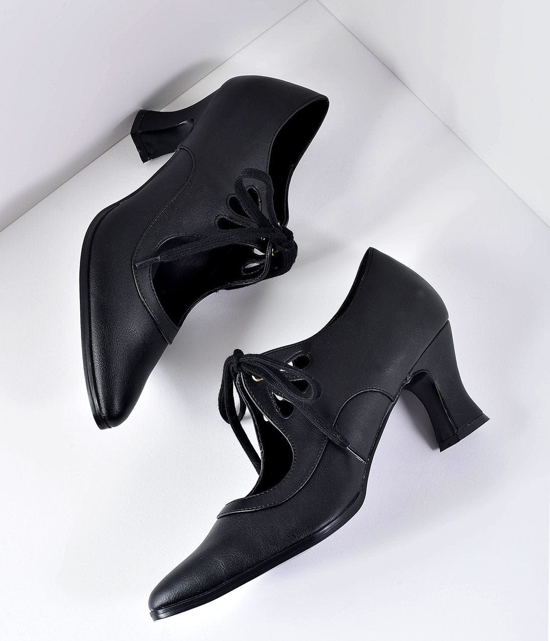 Vintage Style Black Leatherette Bow Tie Pointed Toe Heels - Unique Vintage - Womens, SHOES, HEELS