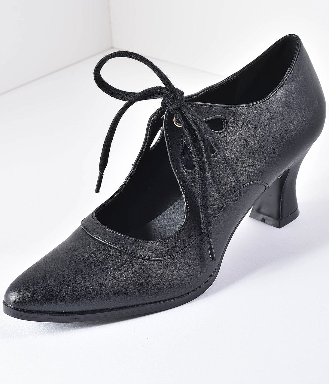 Vintage Style Black Leatherette Bow Tie Pointed Toe Heels - Unique Vintage - Womens, SHOES, HEELS