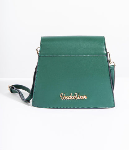 Voodoo Vixen 1940's Green Leatherette & Pendant Handbag - Unique Vintage - Womens, ACCESSORIES, HANDBAGS