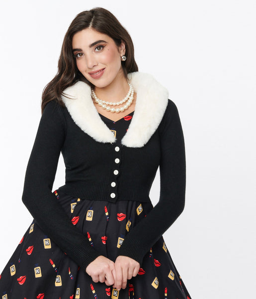 ★COOR★ Top fill wool collar cardigan (black) Womens Cropped Knit Sweater Cardigan Classic Casual V-Neck