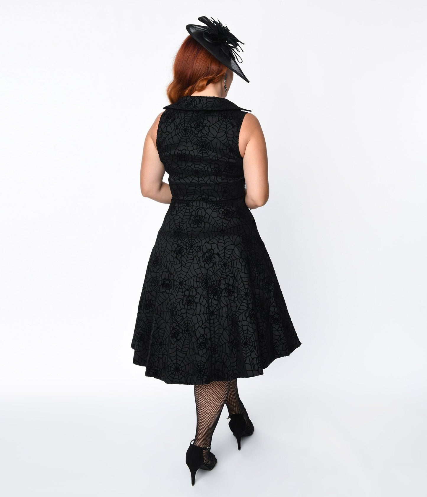 Voodoo Vixen Black Flocked Spiderweb Swing Dress - Unique Vintage - Womens, HALLOWEEN, DRESSES
