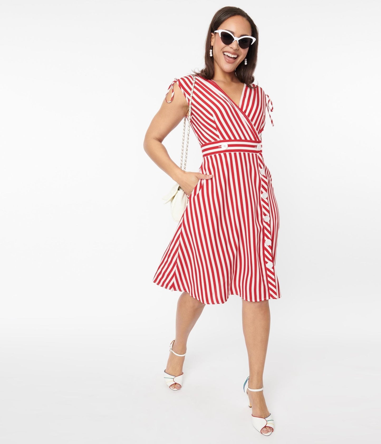 Voodoo Vixen Red & White Striped Flare Dress - Unique Vintage - Womens, DRESSES, FIT AND FLARE