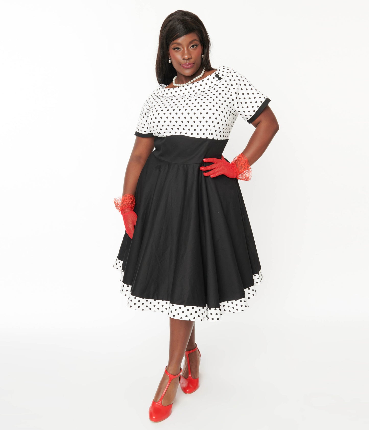 White & Black Polka Dot Retro Swing Dress - Unique Vintage - Womens, DRESSES, SWING