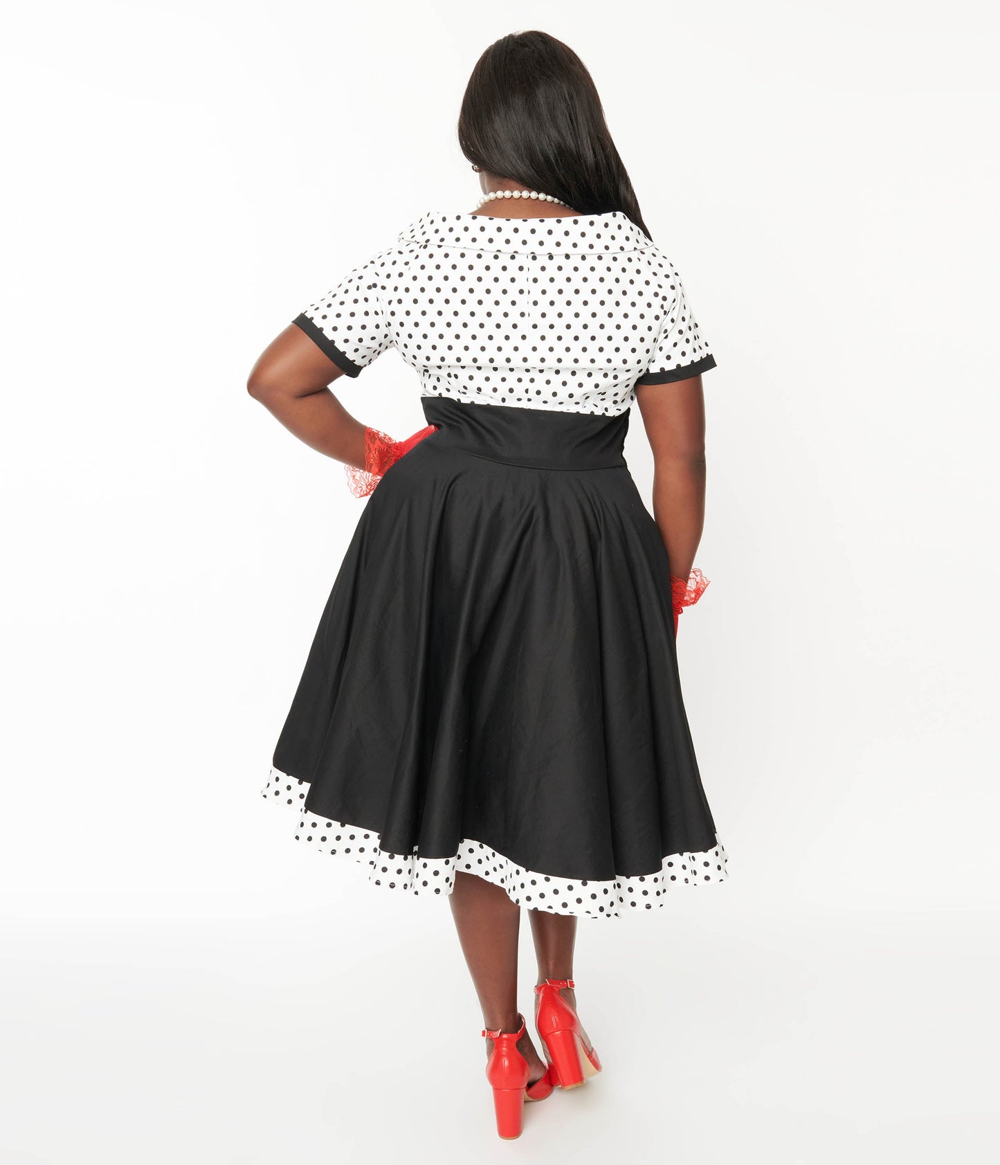 White & Black Polka Dot Retro Swing Dress - Unique Vintage - Womens, DRESSES, SWING