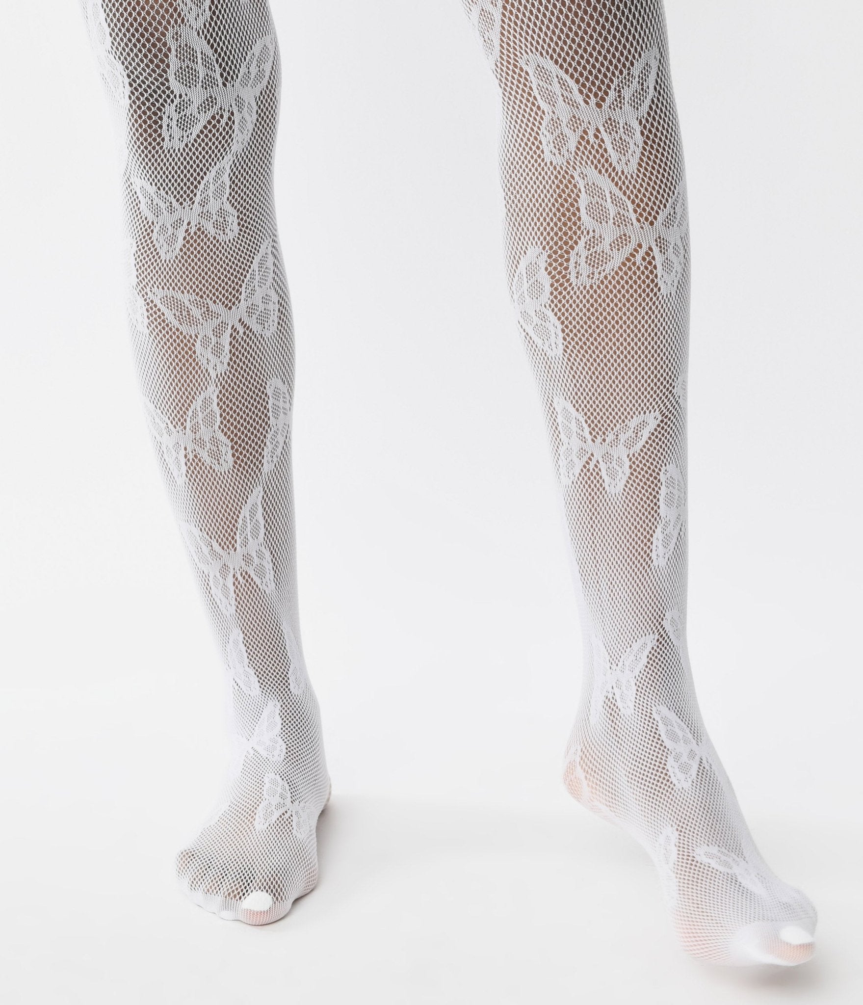 White Butterfly Fishnet Tights - Unique Vintage - Womens, ACCESSORIES, HOSIERY