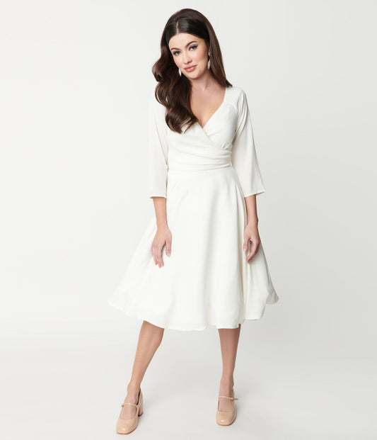 White Genevieve Swing Dress - Unique Vintage - Womens, DRESSES, FIT AND FLARE