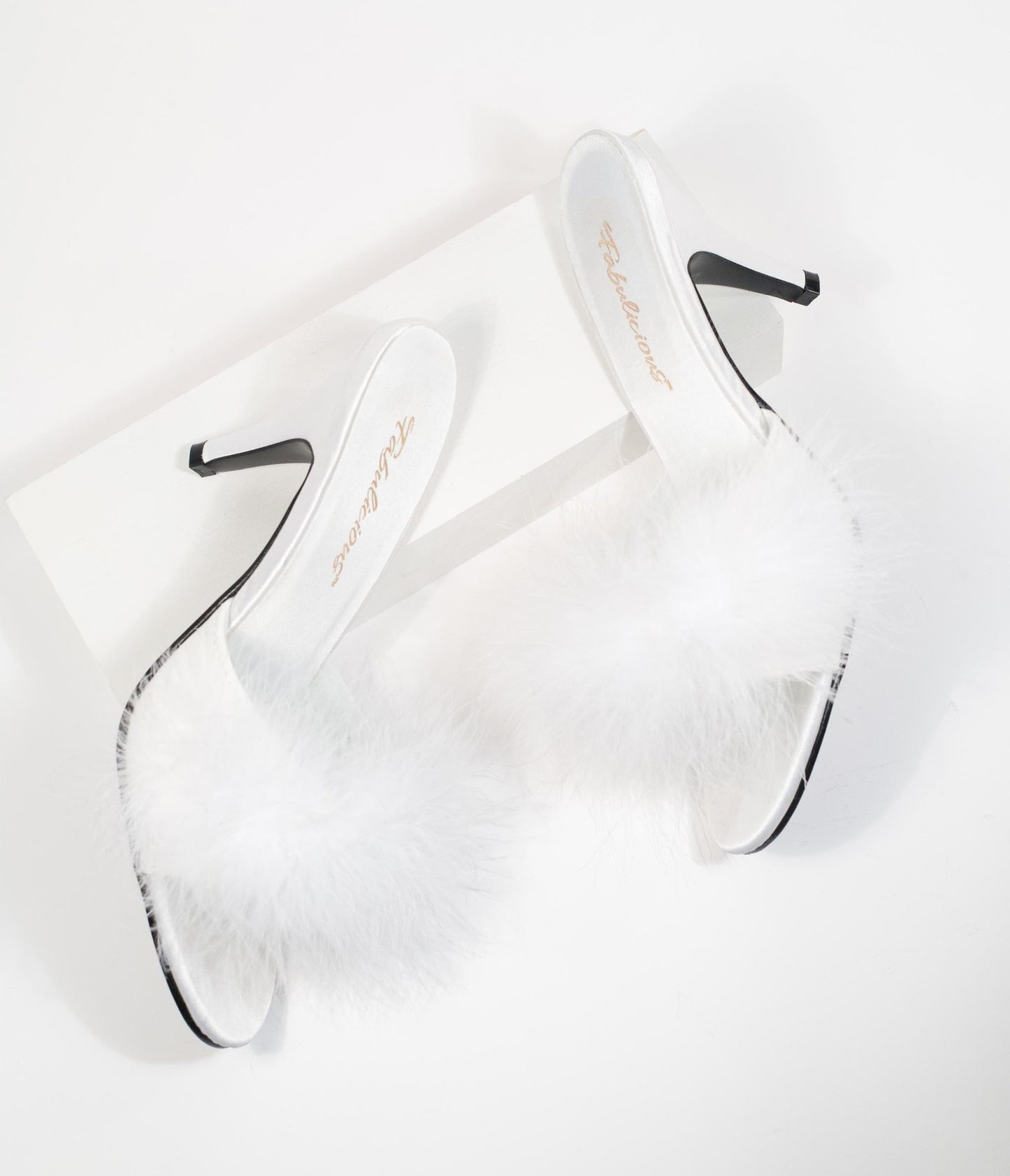 White Marabou Feather Peep Toe Slipper Heel - Unique Vintage - Womens, SHOES, HEELS