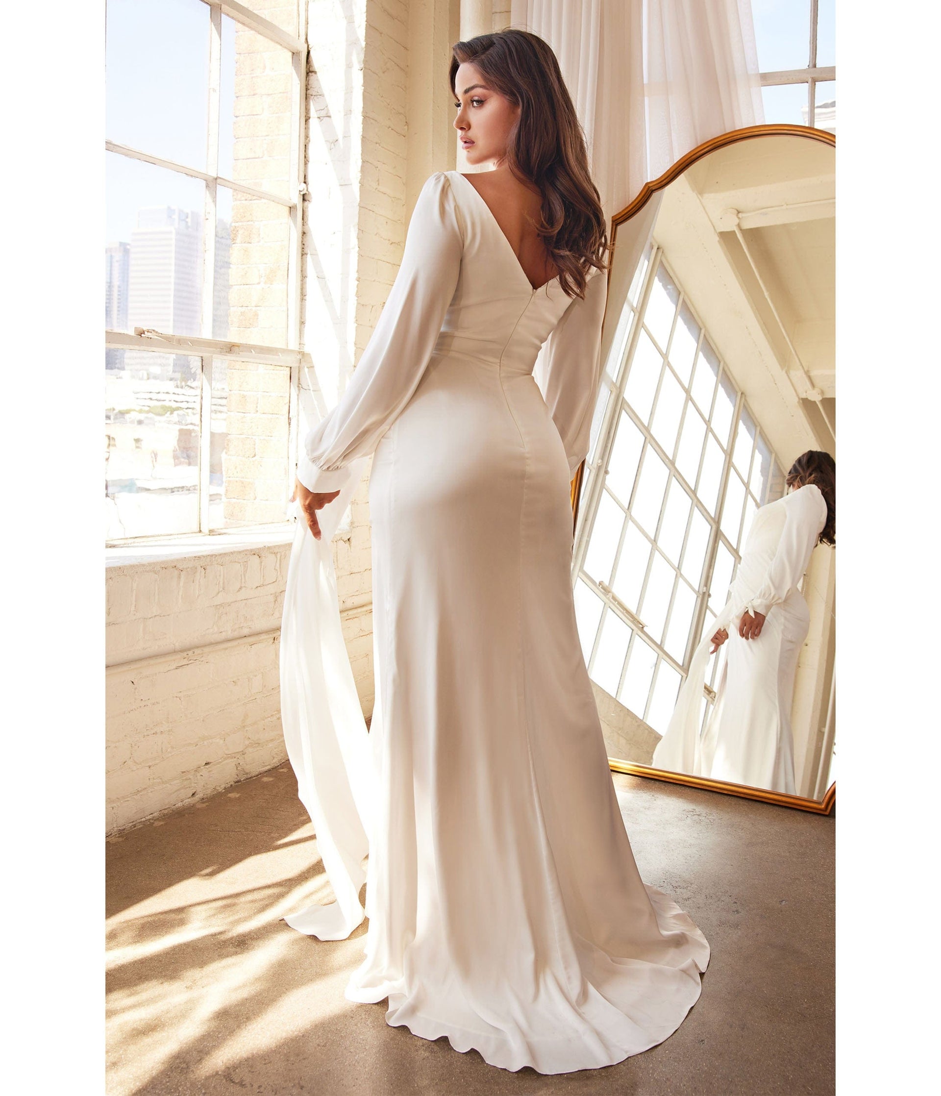 White Portrait Satin Bridal Gown - Unique Vintage - Womens, DRESSES, PROM AND SPECIAL OCCASION